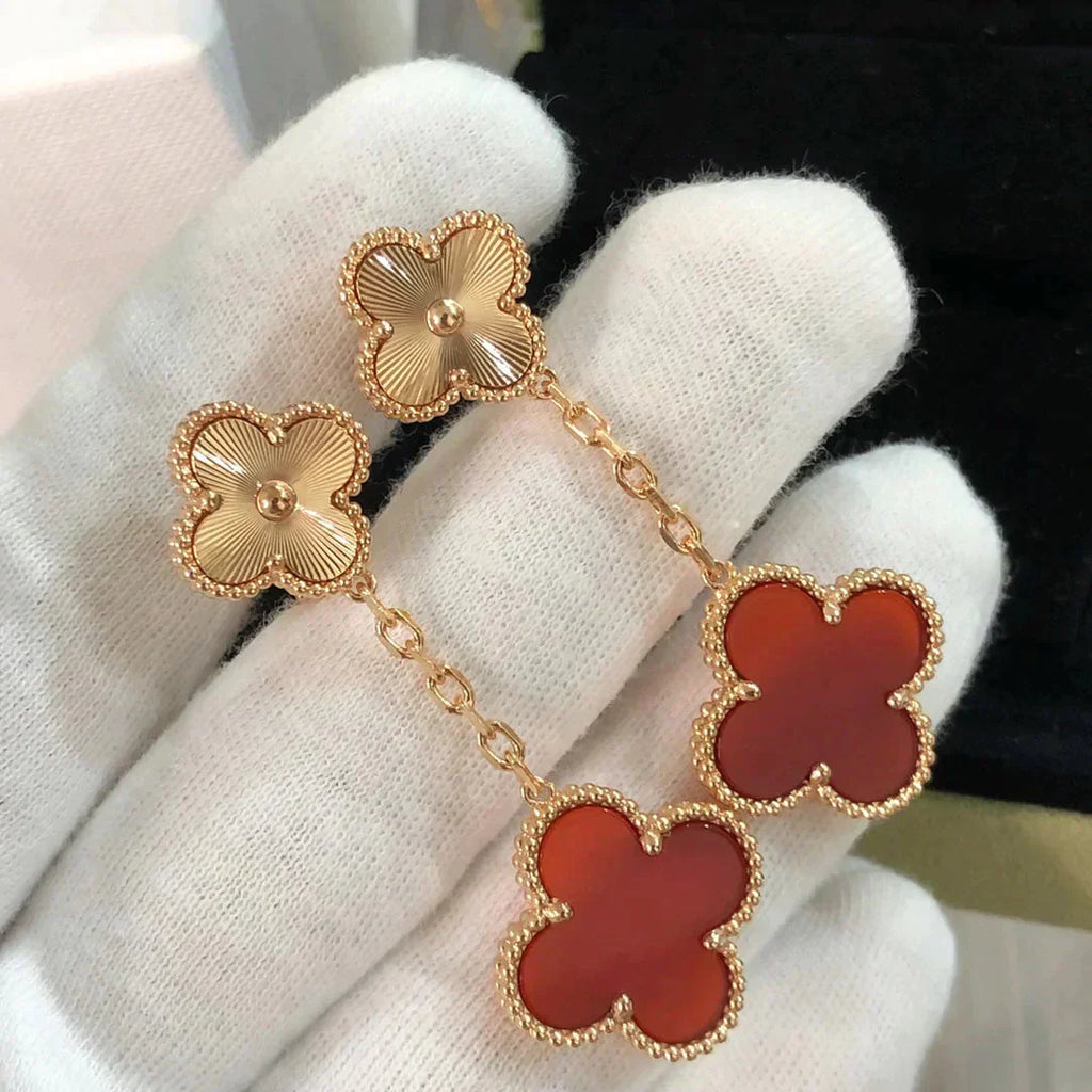 [Lumi Jewels]CLOVER 2 MOTIF  LASER CARNELIAN EARRINGS