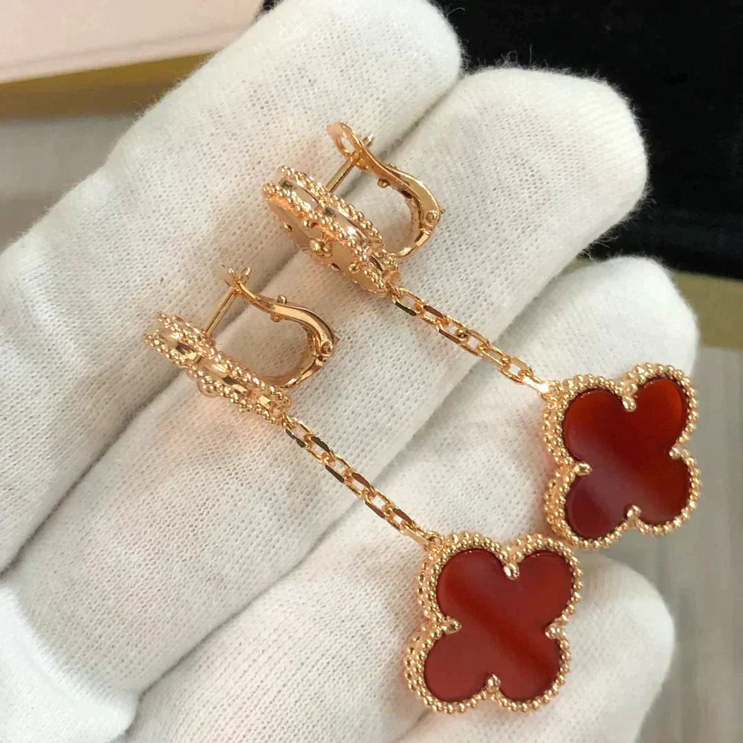 [Lumi Jewels]CLOVER 2 MOTIF  LASER CARNELIAN EARRINGS