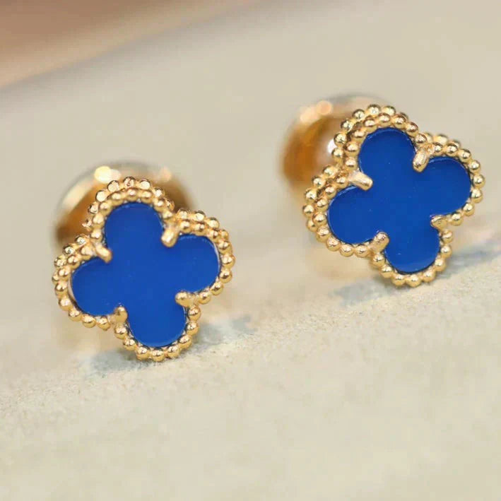 [Lumi Jewels]CLOVER MINI 9.5MM BLUE AGATE EARRINGS