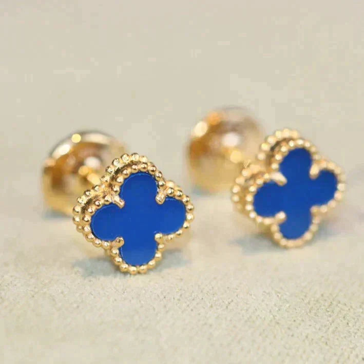 [Lumi Jewels]CLOVER MINI 9.5MM BLUE AGATE EARRINGS