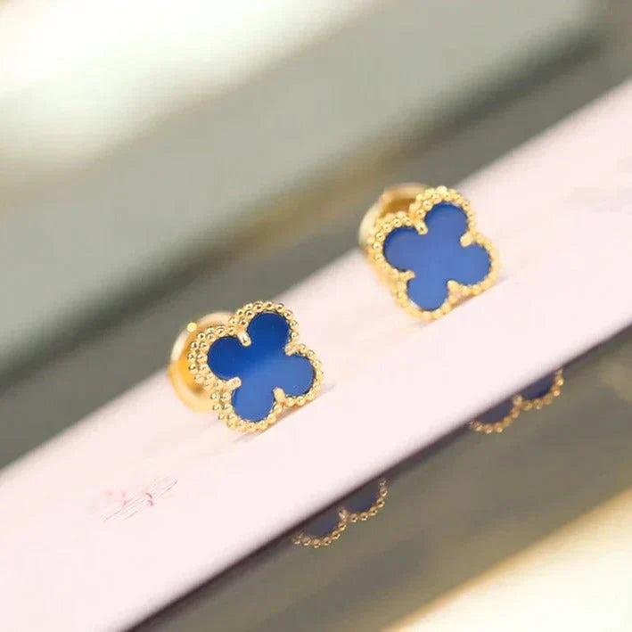 [Lumi Jewels]CLOVER MINI 9.5MM BLUE AGATE EARRINGS