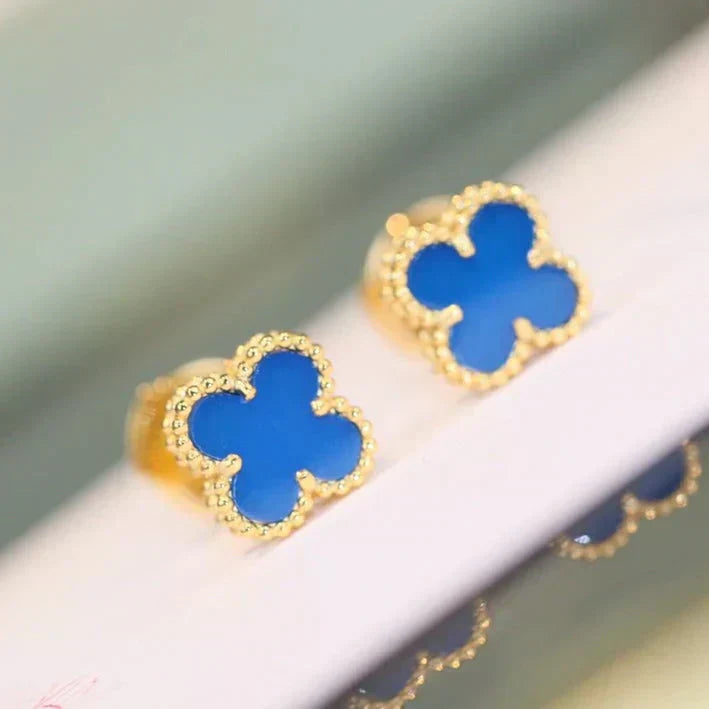 [Lumi Jewels]CLOVER MINI 9.5MM BLUE AGATE EARRINGS