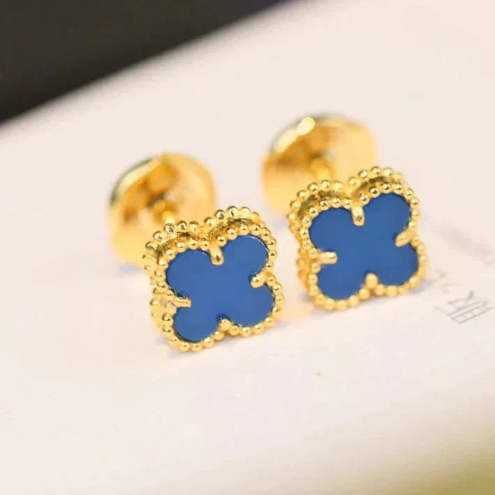 [Lumi Jewels]CLOVER MINI 9.5MM BLUE AGATE EARRINGS