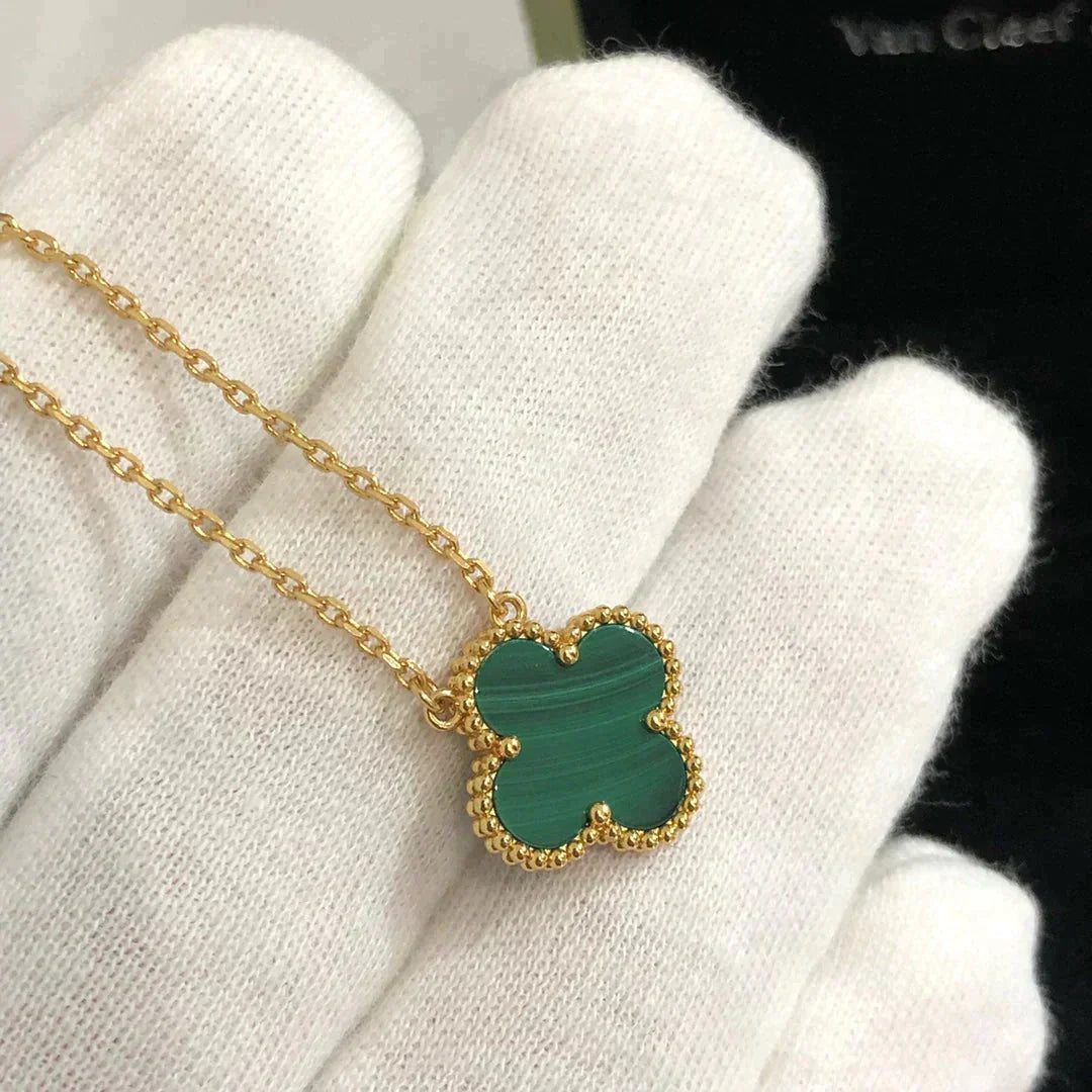 [Lumi Jewels]CLOVER 15MM MALACHITE SINGLE FLOWER  NECKLACE