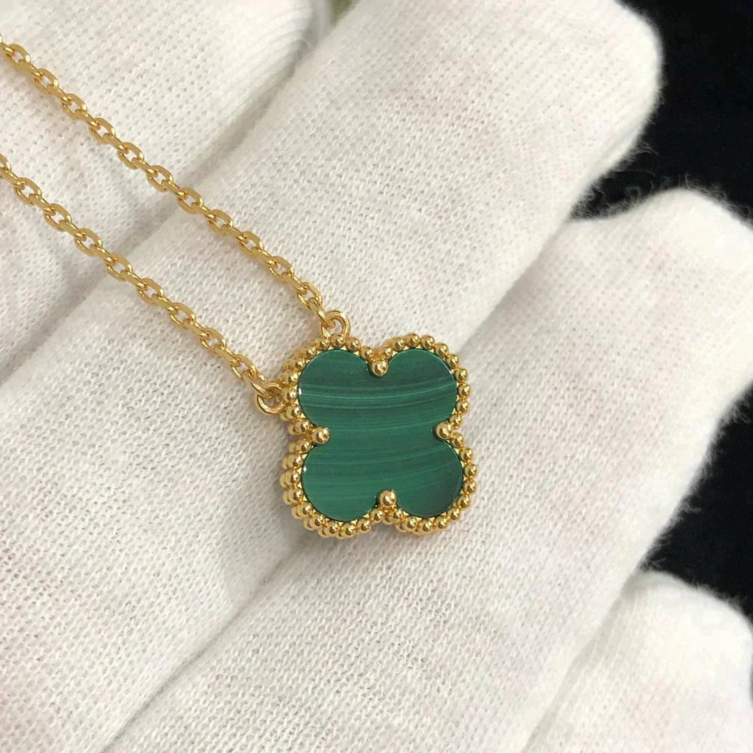 [Lumi Jewels]CLOVER 15MM MALACHITE SINGLE FLOWER  NECKLACE