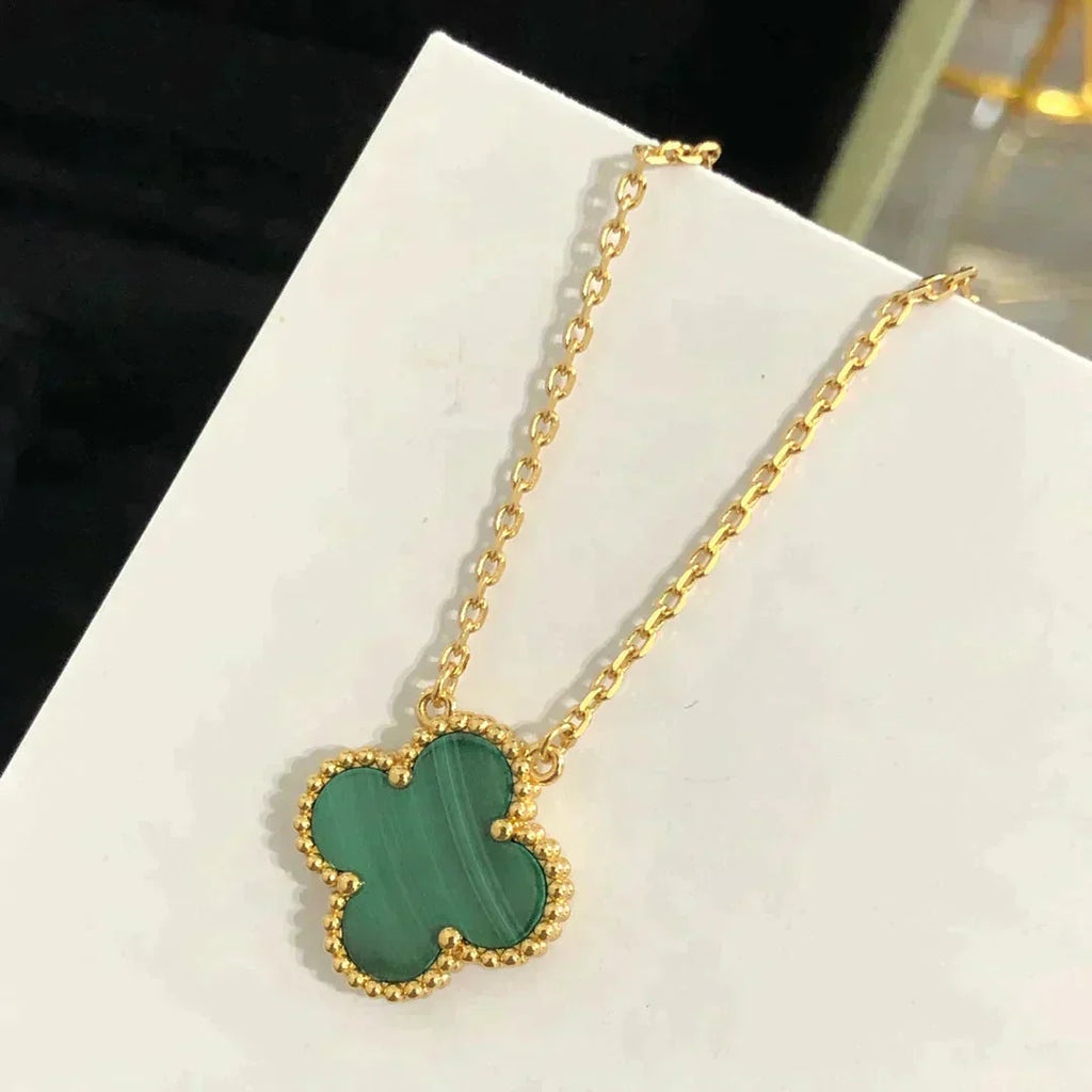 [Lumi Jewels]CLOVER 15MM MALACHITE SINGLE FLOWER  NECKLACE