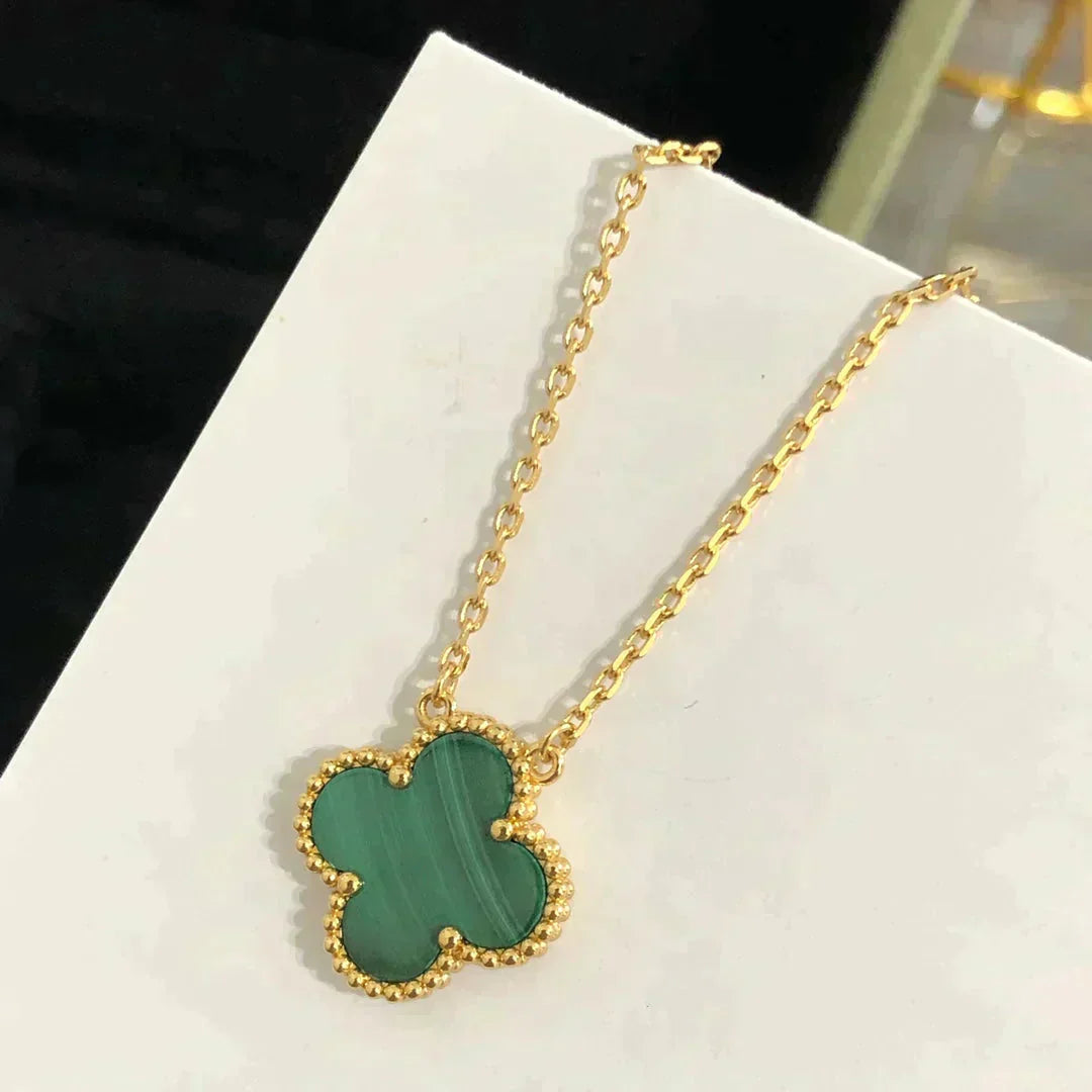 [Lumi Jewels]CLOVER 15MM MALACHITE SINGLE FLOWER  NECKLACE