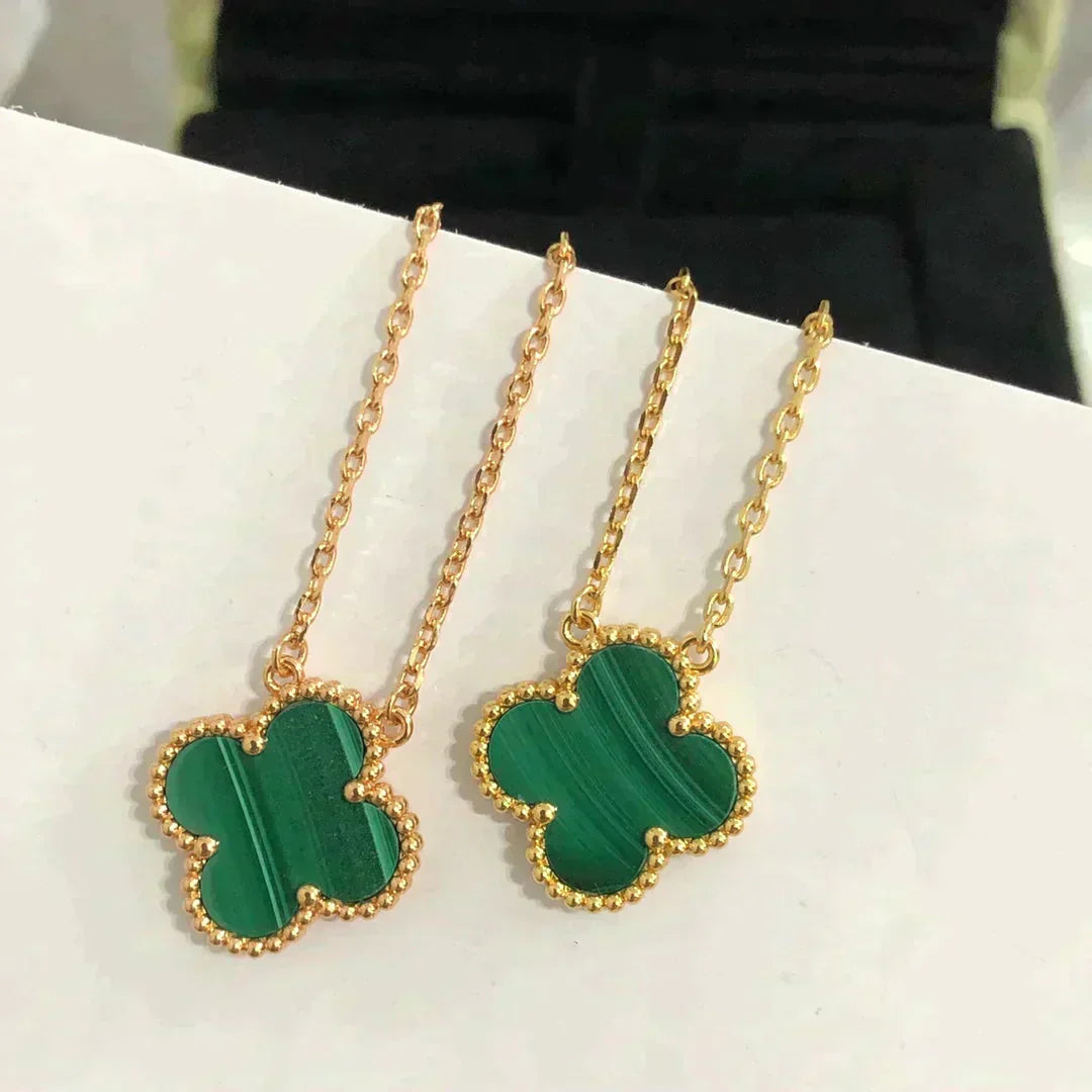 [Lumi Jewels]CLOVER 15MM MALACHITE SINGLE FLOWER  NECKLACE