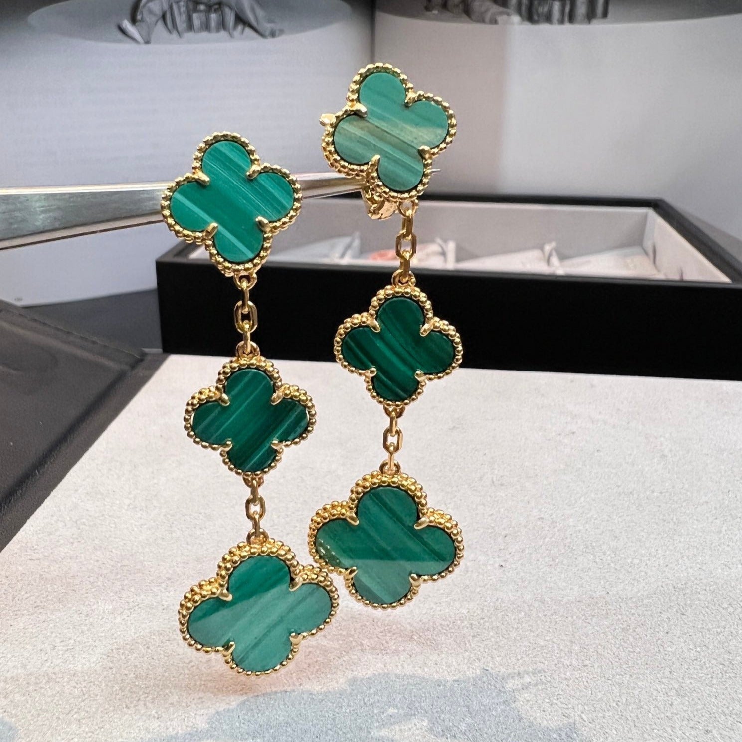 [Lumi Jewels]CLOVER MALACHITE 3 MOTIFS GOLD