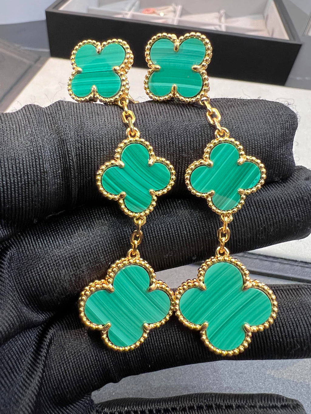 [Lumi Jewels]CLOVER MALACHITE 3 MOTIFS GOLD
