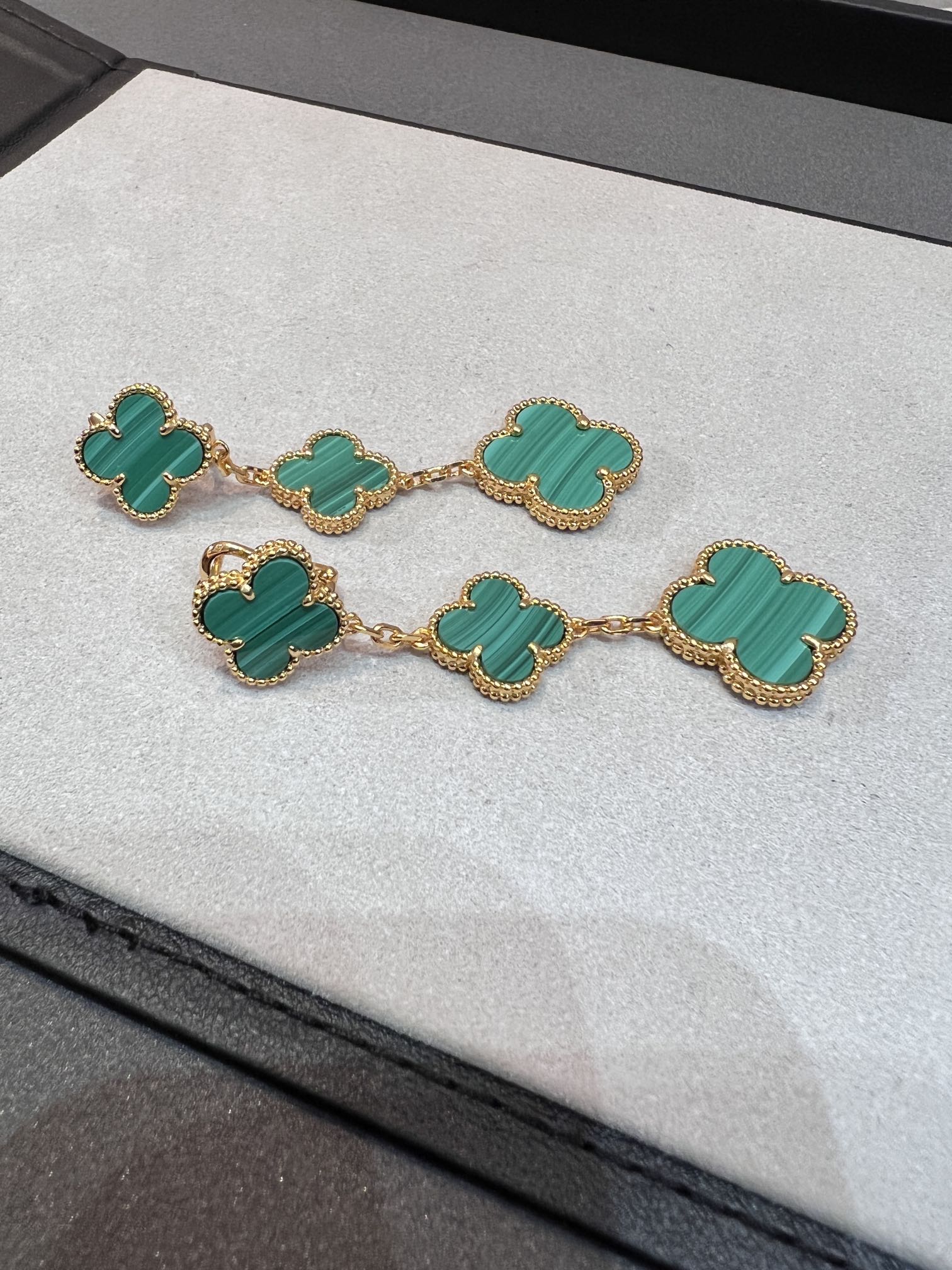 [Lumi Jewels]CLOVER MALACHITE 3 MOTIFS GOLD