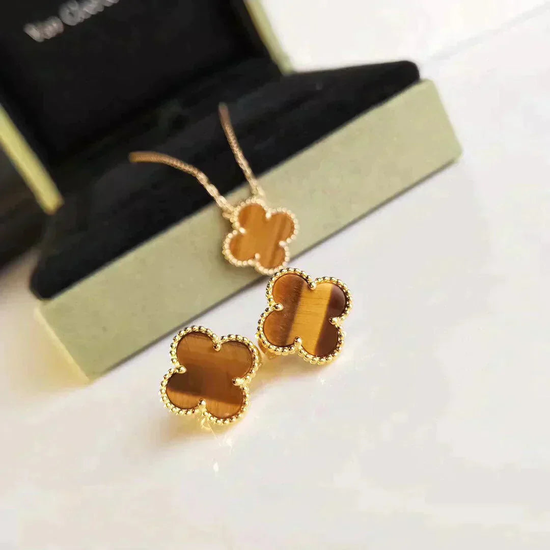 [Lumi Jewels]CLOVER MEDIUM 1 MOTIFS TIGER EYE EARRINGS