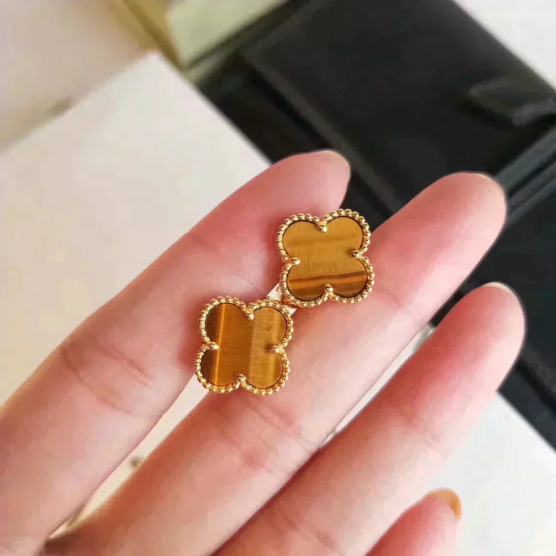 [Lumi Jewels]CLOVER MEDIUM 1 MOTIFS TIGER EYE EARRINGS