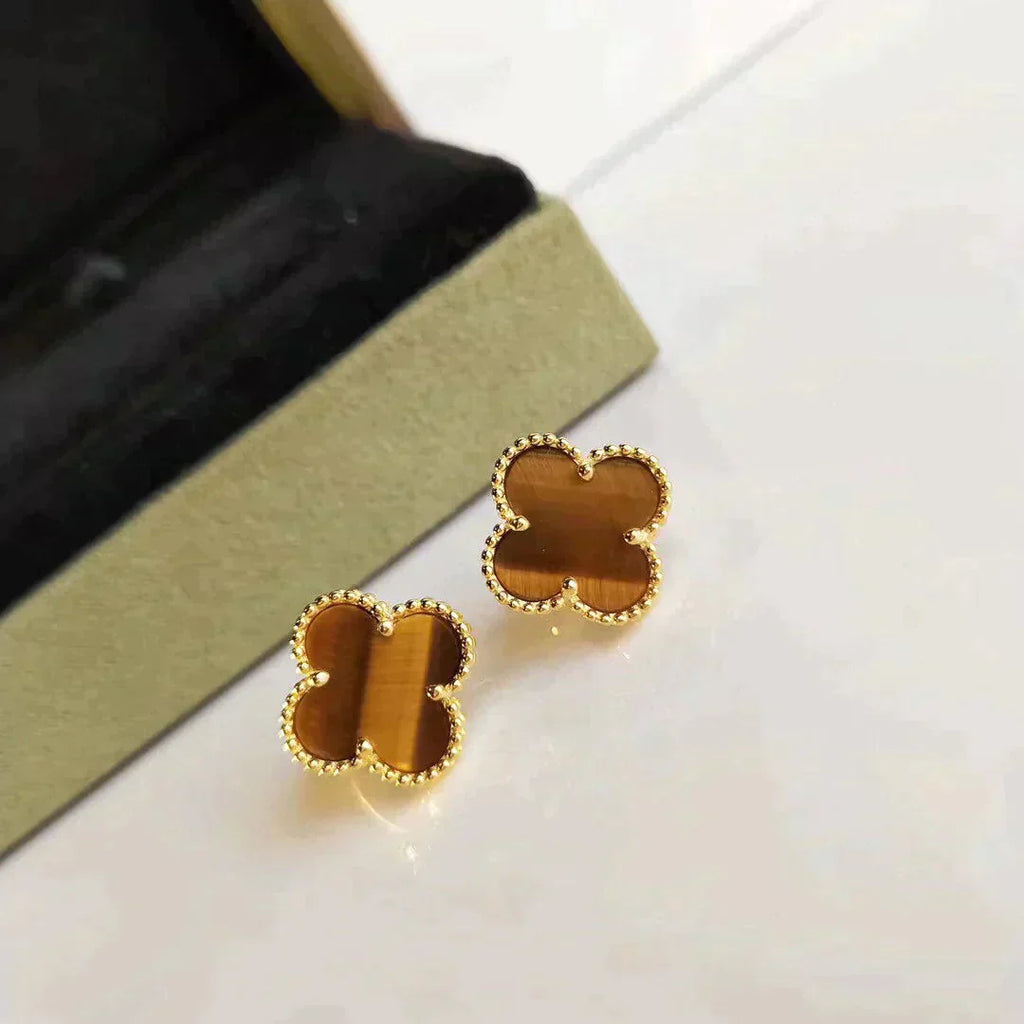[Lumi Jewels]CLOVER MEDIUM 1 MOTIFS TIGER EYE EARRINGS