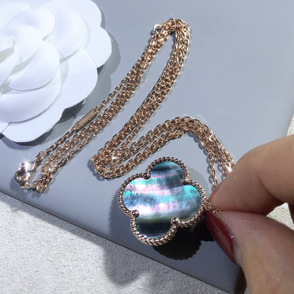 [Lumi Jewels]CLOVER 25MM GOLD DARK MOP BIG CLOVER NECKLACE