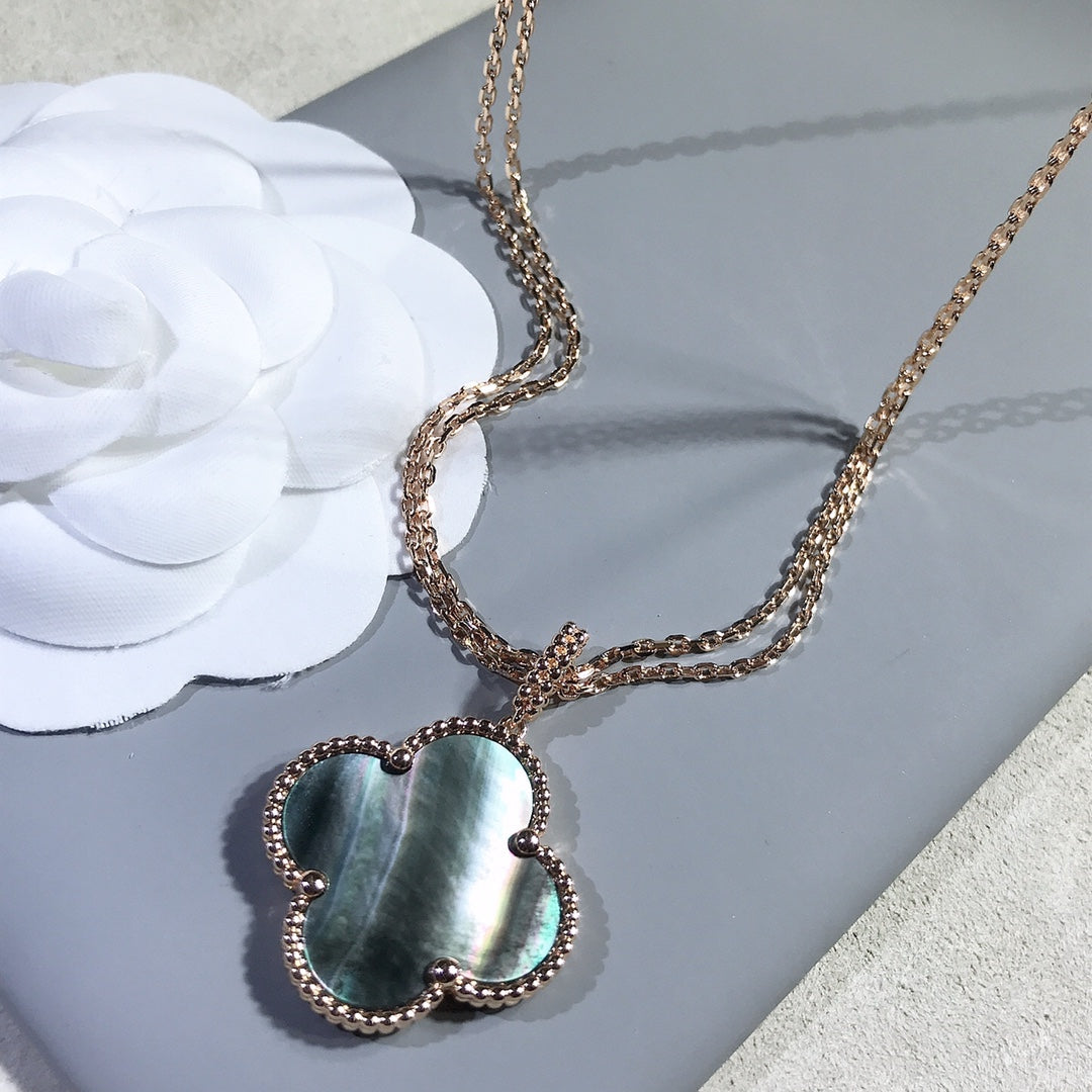 [Lumi Jewels]CLOVER 25MM GOLD DARK MOP BIG CLOVER NECKLACE