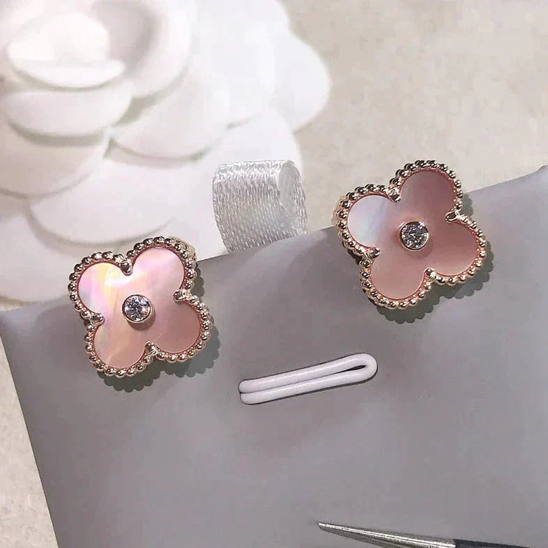 [Lumi Jewels]CLOVER MEDIUM 1 MOTIFS  PINK MOP DIAMOND EARRINGS