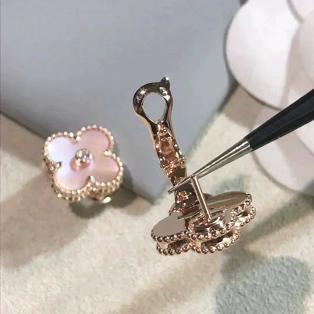 [Lumi Jewels]CLOVER MEDIUM 1 MOTIFS  PINK MOP DIAMOND EARRINGS