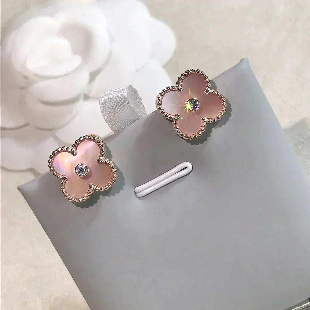 [Lumi Jewels]CLOVER MEDIUM 1 MOTIFS  PINK MOP DIAMOND EARRINGS