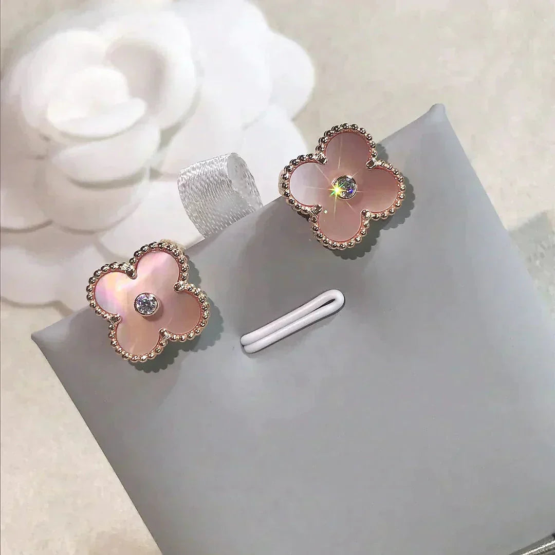 [Lumi Jewels]CLOVER MEDIUM 1 MOTIFS  PINK MOP DIAMOND EARRINGS