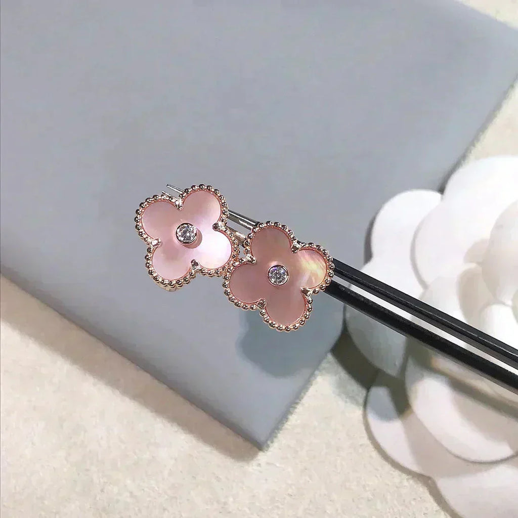 [Lumi Jewels]CLOVER MEDIUM 1 MOTIFS  PINK MOP DIAMOND EARRINGS