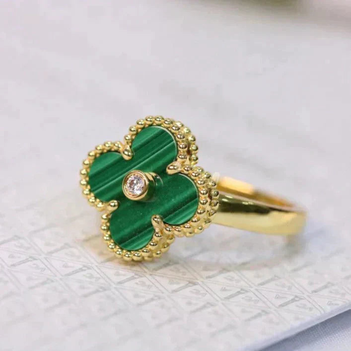 [Lumi Jewels]CLOVER MALACHITE RING GOLD DIAMOND
