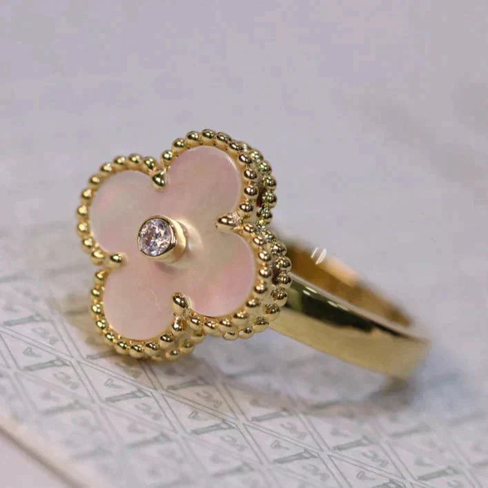 [Lumi Jewels]CLOVER PINK MOP RING GOLD DIAMOND