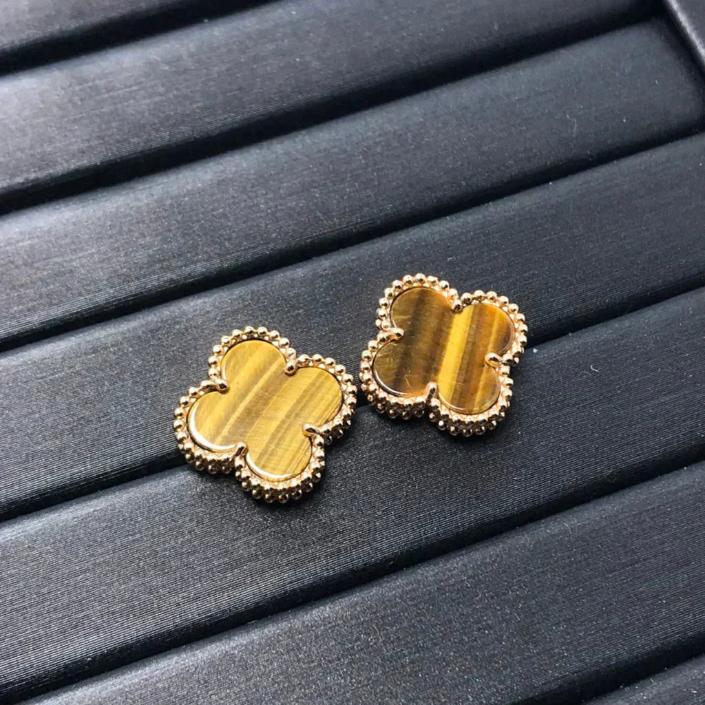 [Lumi Jewels]CLOVER MEDIUM 1 MOTIFS TIGER EYE EARRINGS