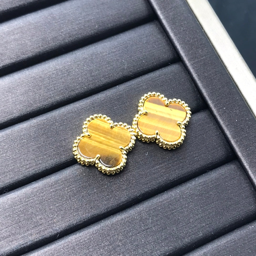 [Lumi Jewels]CLOVER MEDIUM 1 MOTIFS TIGER EYE EARRINGS