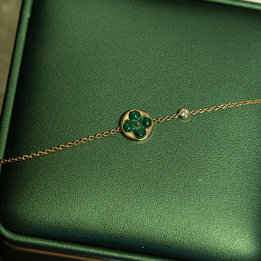 [Lumi Jewels]SUN MALACHITE 1 DIAMOND PINK GOLD BRACELET