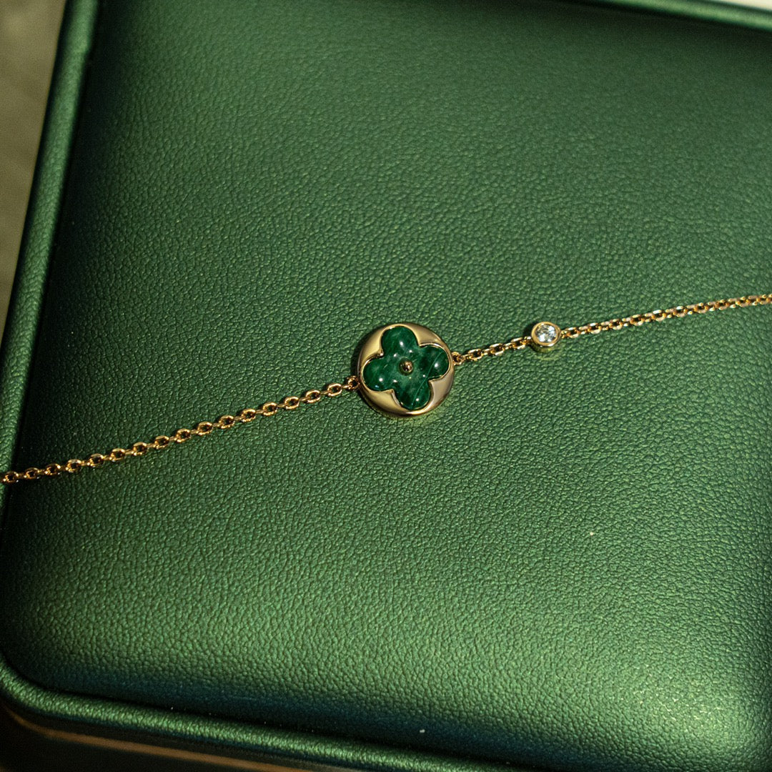 [Lumi Jewels]SUN MALACHITE 1 DIAMOND PINK GOLD BRACELET
