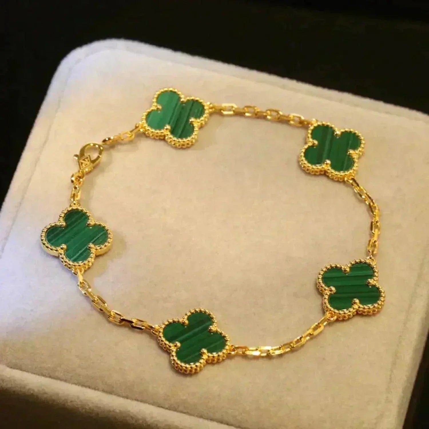 [Lumi Jewels] CLOVER 5 MOTIF MALACHITE BRACELET COLLECTION