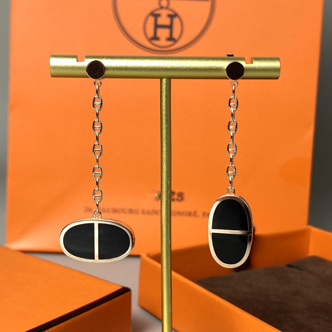 [Lumi Jewels]CHAINE VERSO BLACK CERAMIC EARRINGS
