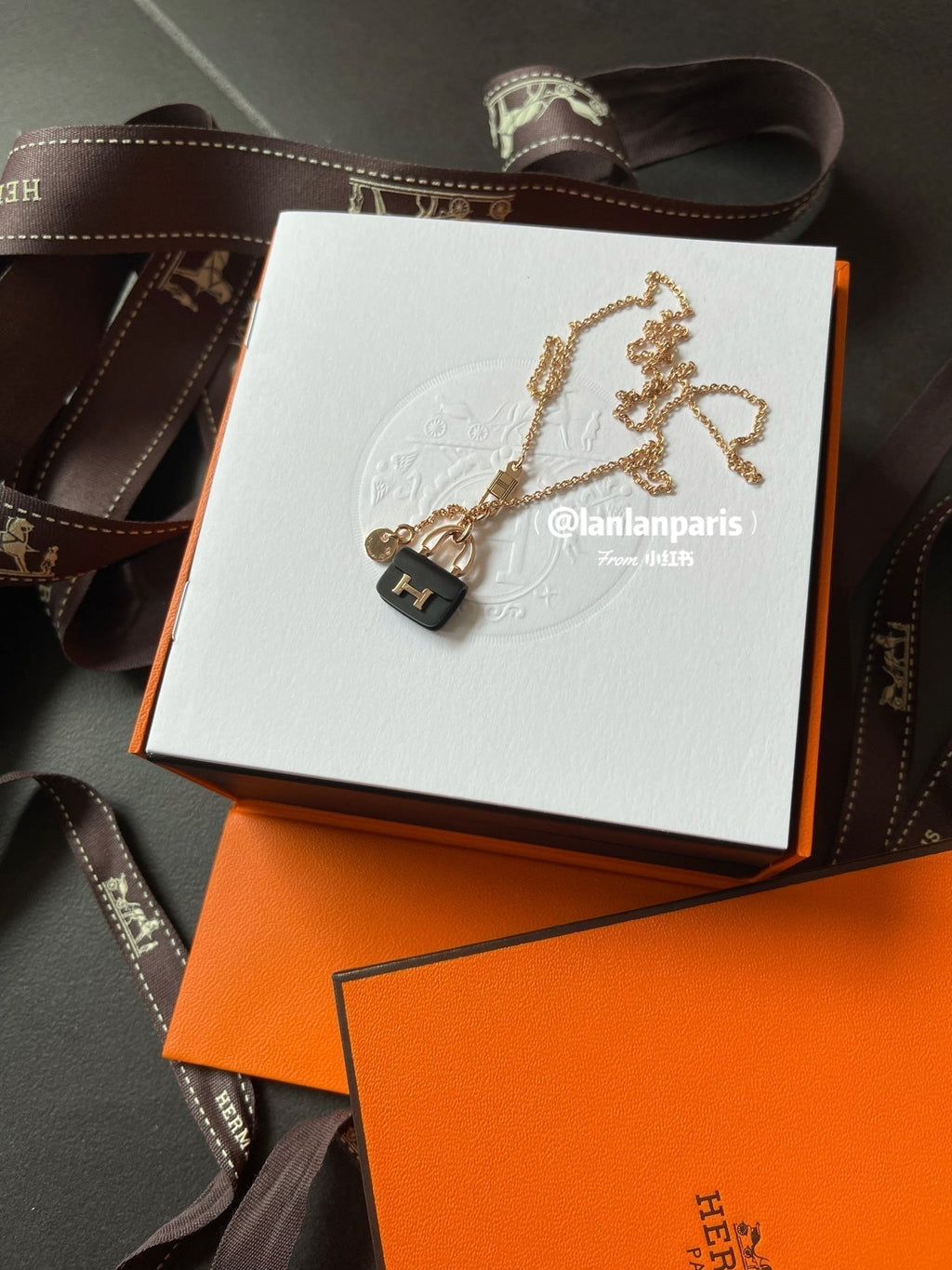 [Lumi Jewels]CONSTANCE BLACK PEDANT PINK GOLD NECKLACE