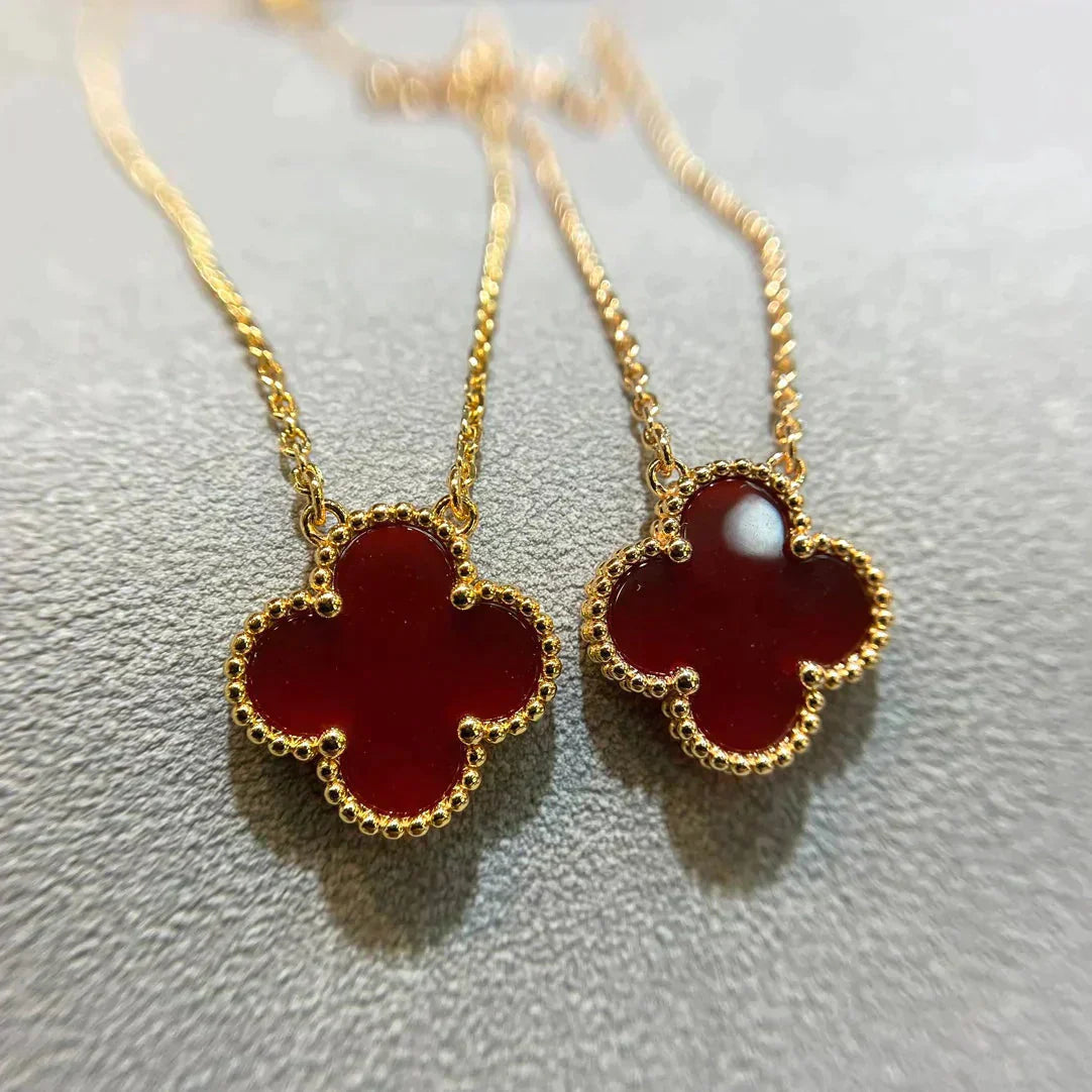 [Lumi Jewels]CLOVER 15MM CARNELIAN SINGLE FLOWER NECKLACE
