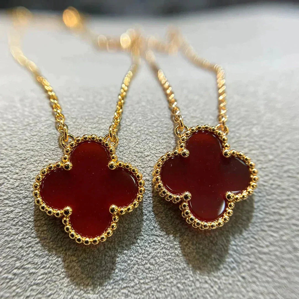 [Lumi Jewels]CLOVER 15MM CARNELIAN SINGLE FLOWER NECKLACE