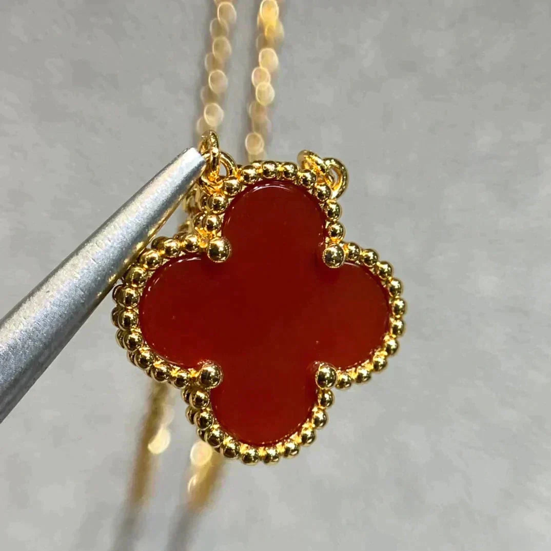 [Lumi Jewels]CLOVER 15MM CARNELIAN SINGLE FLOWER NECKLACE