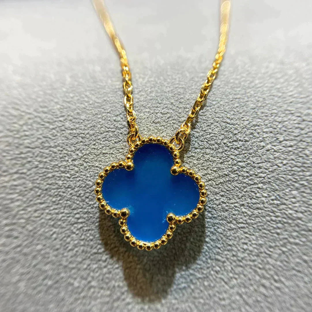 [Lumi Jewels]CLOVER 15MM BLUE AGATE NECKLACE