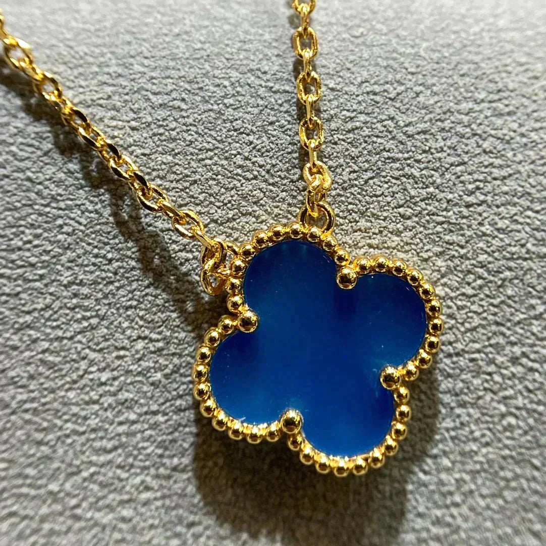 [Lumi Jewels]CLOVER 15MM BLUE AGATE NECKLACE
