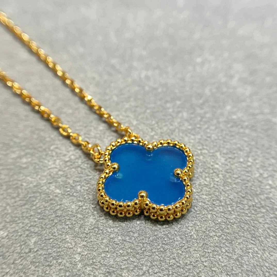 [Lumi Jewels]CLOVER 15MM BLUE AGATE NECKLACE