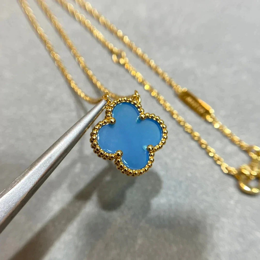 [Lumi Jewels]CLOVER 15MM BLUE AGATE NECKLACE