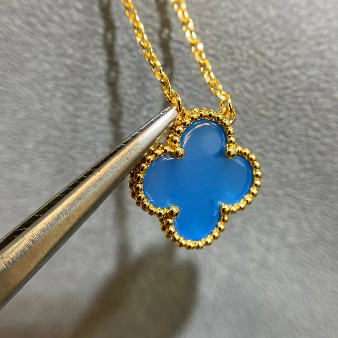 [Lumi Jewels]CLOVER 15MM BLUE AGATE NECKLACE