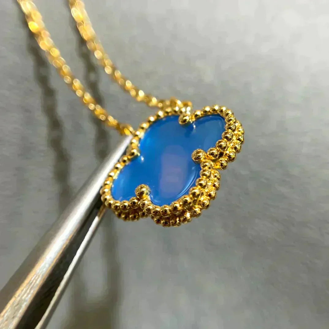 [Lumi Jewels]CLOVER 15MM BLUE AGATE NECKLACE