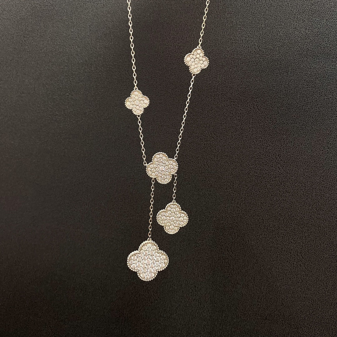 [Lumi Jewels]CLOVER 5 MOTIFS SILVER DIAMONDS NECKLACE