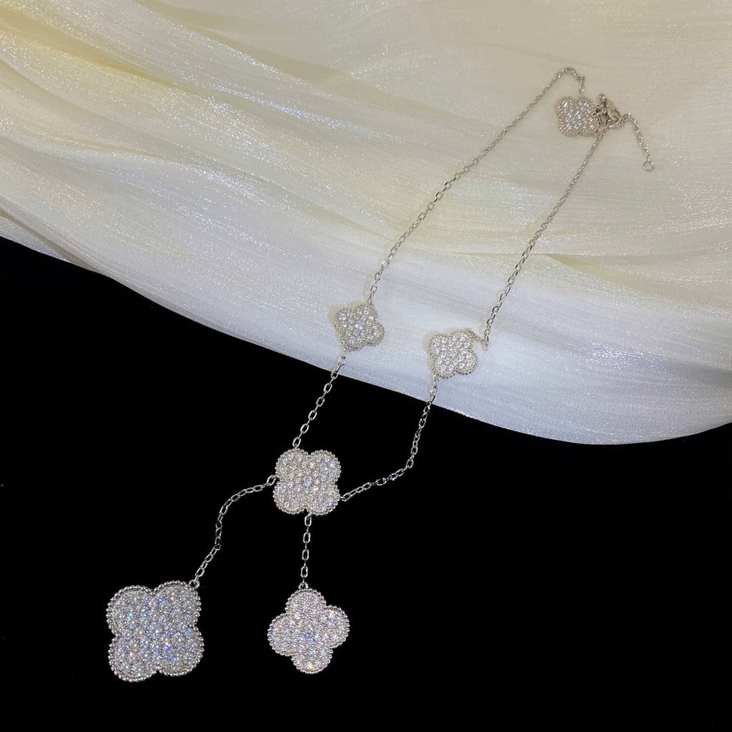 [Lumi Jewels]CLOVER 5 MOTIFS SILVER DIAMONDS NECKLACE