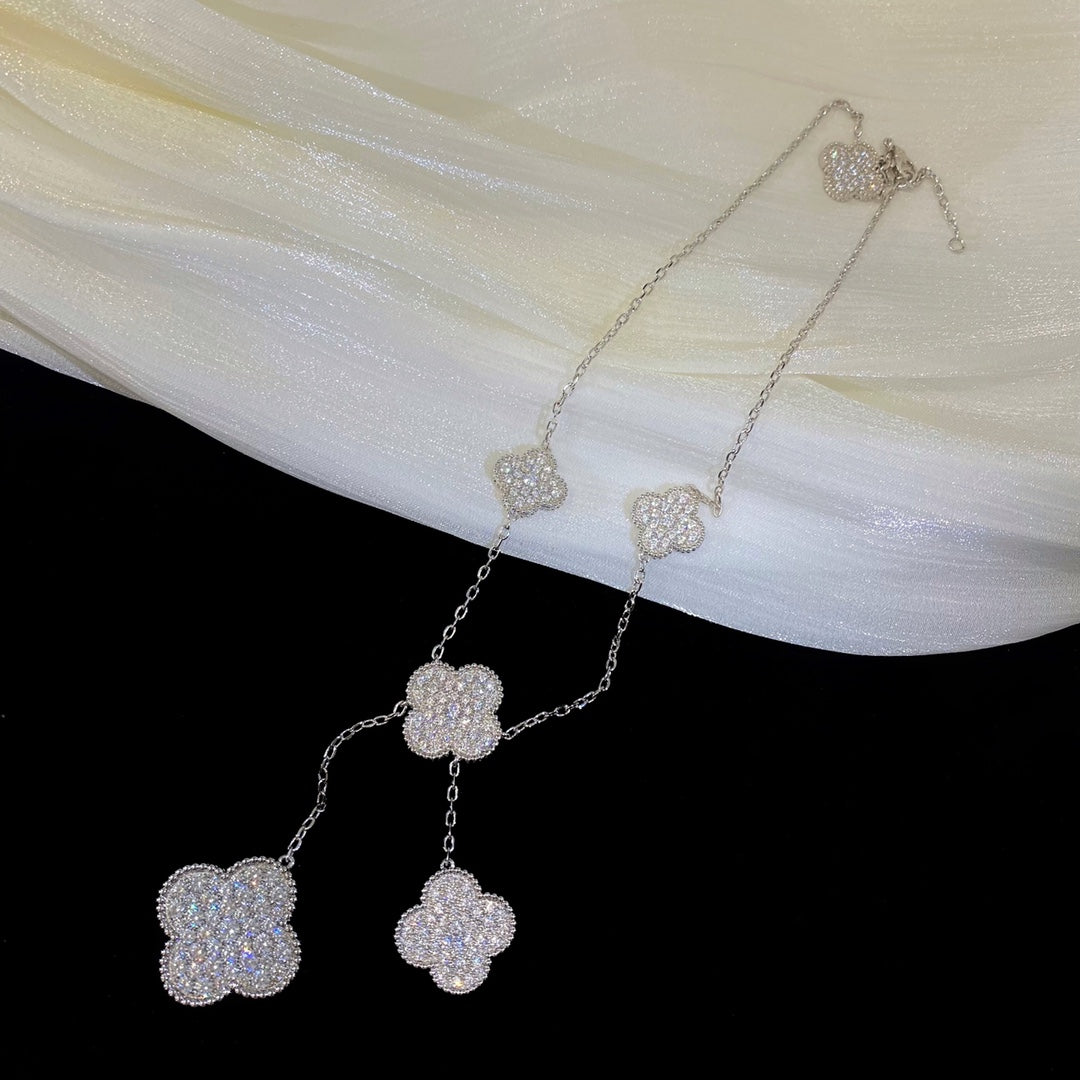 [Lumi Jewels]CLOVER 5 MOTIFS SILVER DIAMONDS NECKLACE