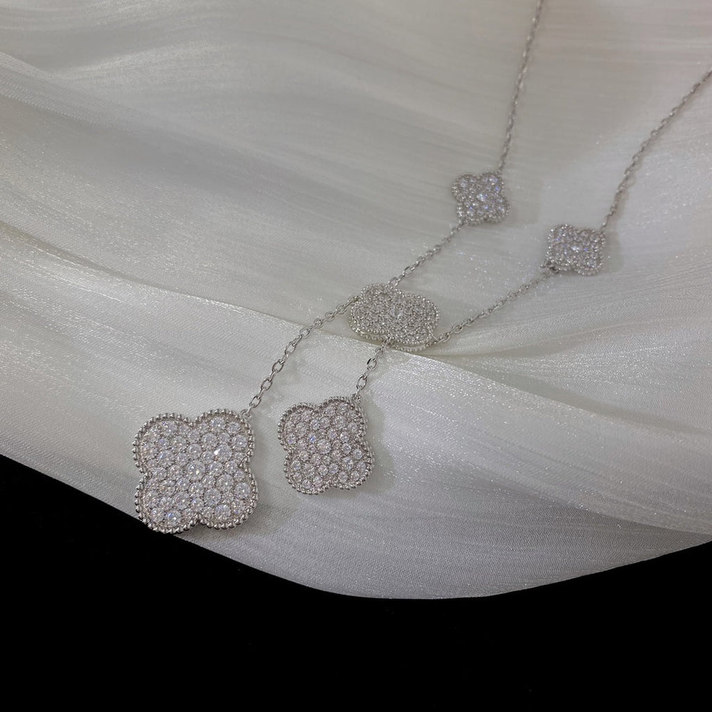 [Lumi Jewels]CLOVER 5 MOTIFS SILVER DIAMONDS NECKLACE