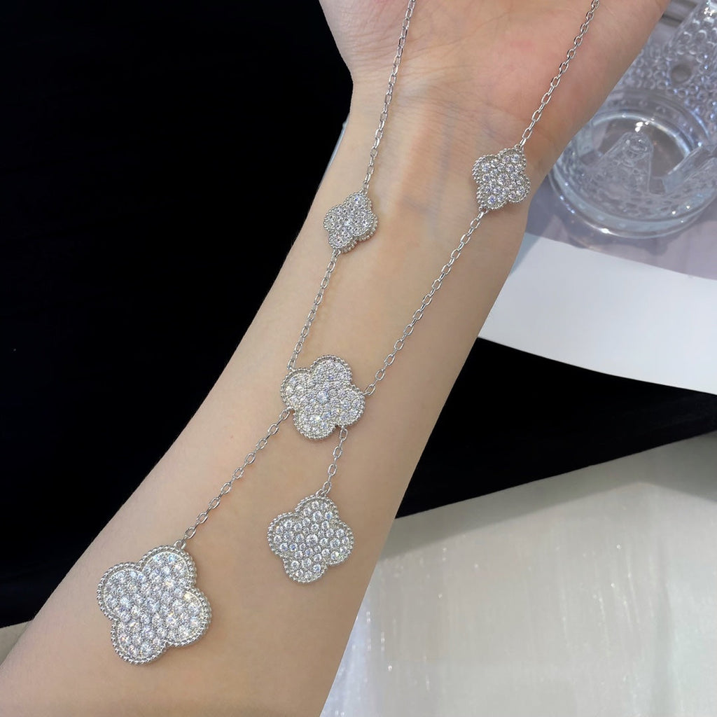 [Lumi Jewels]CLOVER 5 MOTIFS SILVER DIAMONDS NECKLACE