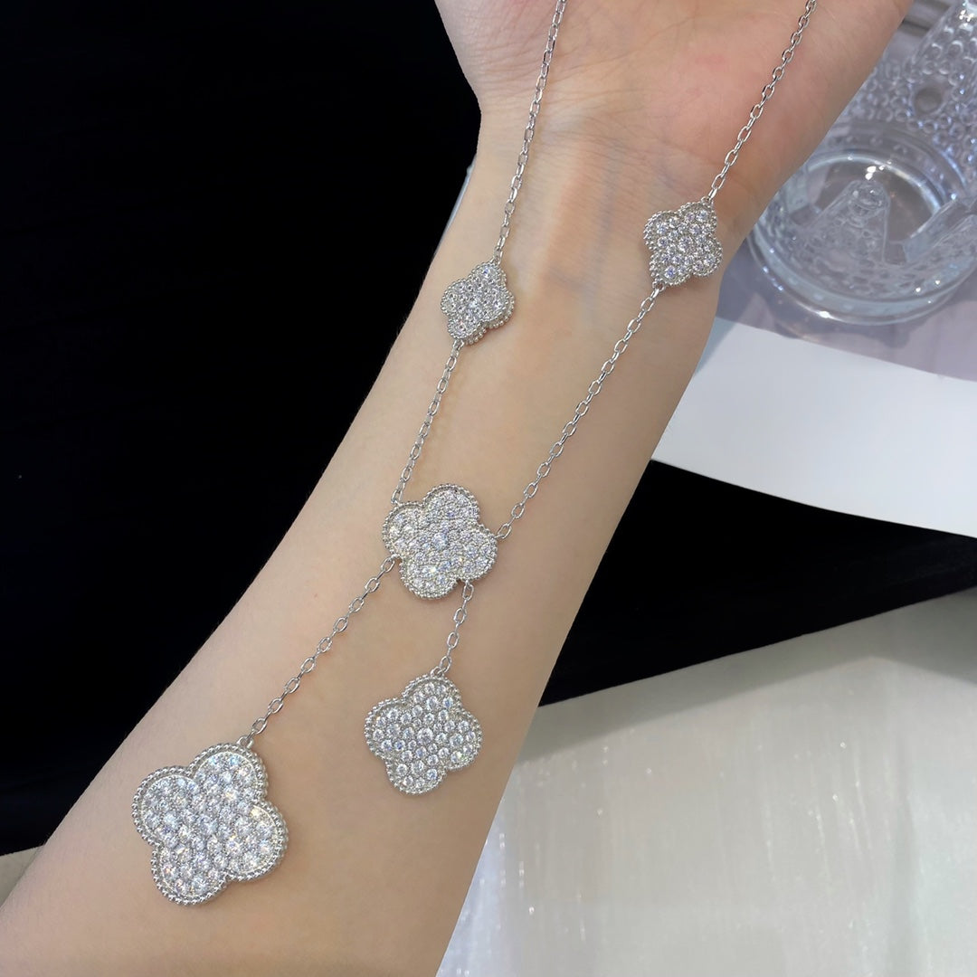 [Lumi Jewels]CLOVER 5 MOTIFS SILVER DIAMONDS NECKLACE