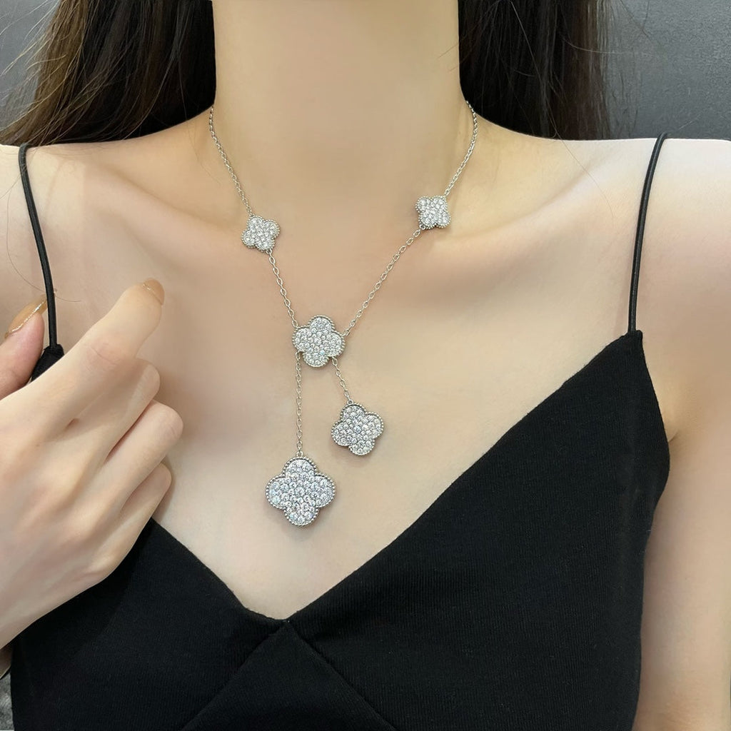 [Lumi Jewels]CLOVER 5 MOTIFS SILVER DIAMONDS NECKLACE